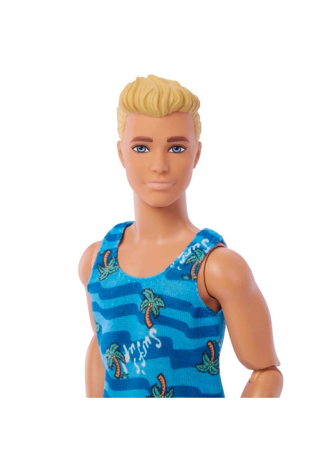 Barbie Ken Doll with Surfboard and Pet Puppy, Poseable Blonde Barbie  Ken  Beach Doll with Themed Accessories like Towel - Image 4